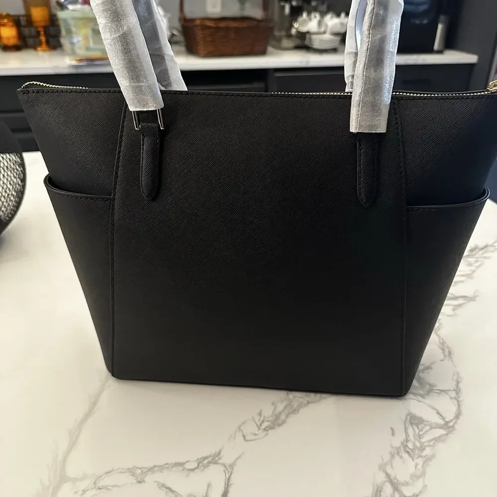 Michael Kors Charlotte Large Saffiano Leather Top-Zip Black Tote Bag #35T0GCFT7L - Picture 2 of 6